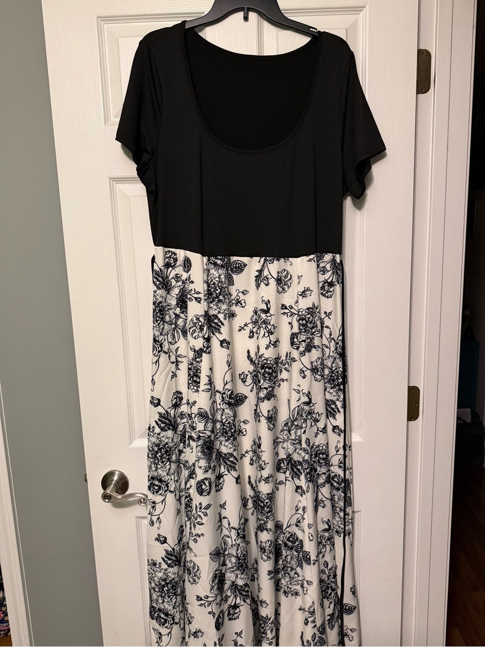 SHEIN Black Bodice White Maxi Dress with Black Floral Print Skirt
